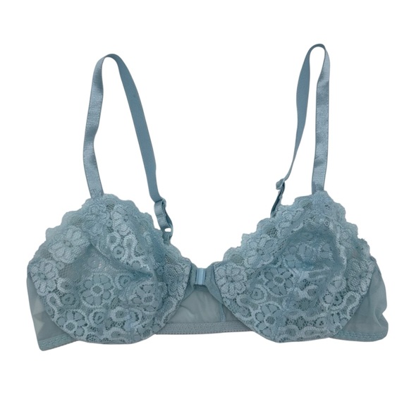 Vintage Light Blue Lace Front Clasp Bra Underwire Unlined Small - Picture 1 of 5